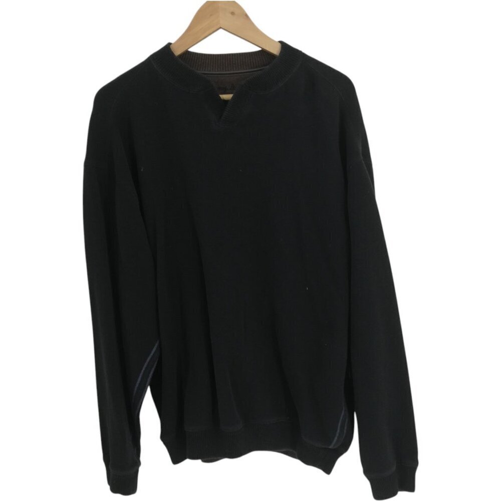 Tommy Bahama Notch Neck Reversible Long Sleeve Sweater Size L Black Brown